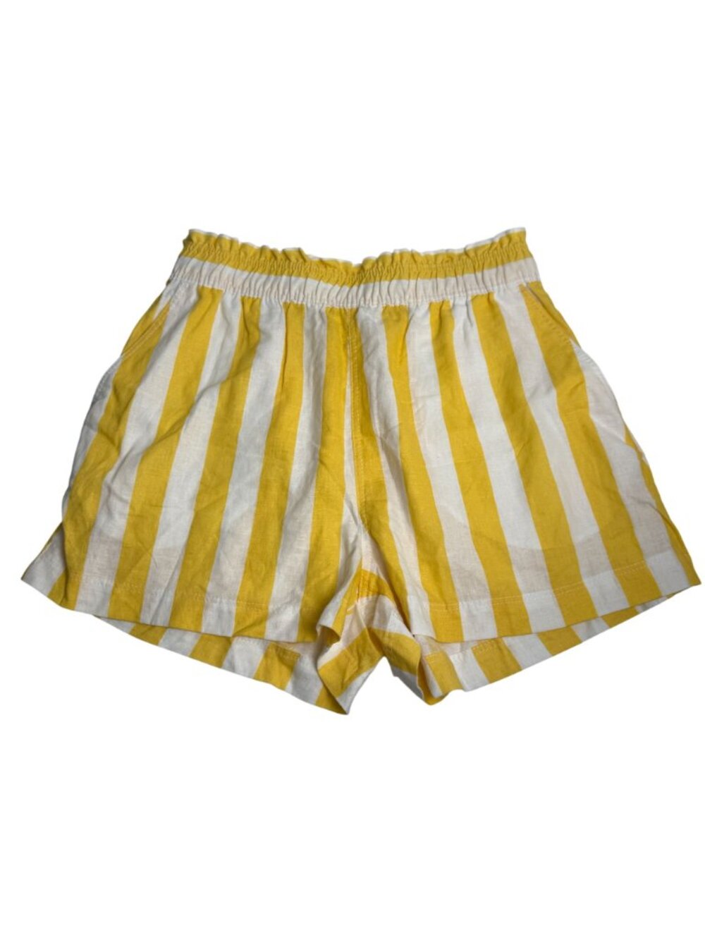 H&M Linen Rayon Blend Striped Pull On Shorts Yellow White Small Coastal Preppy - Picture 3 of 7